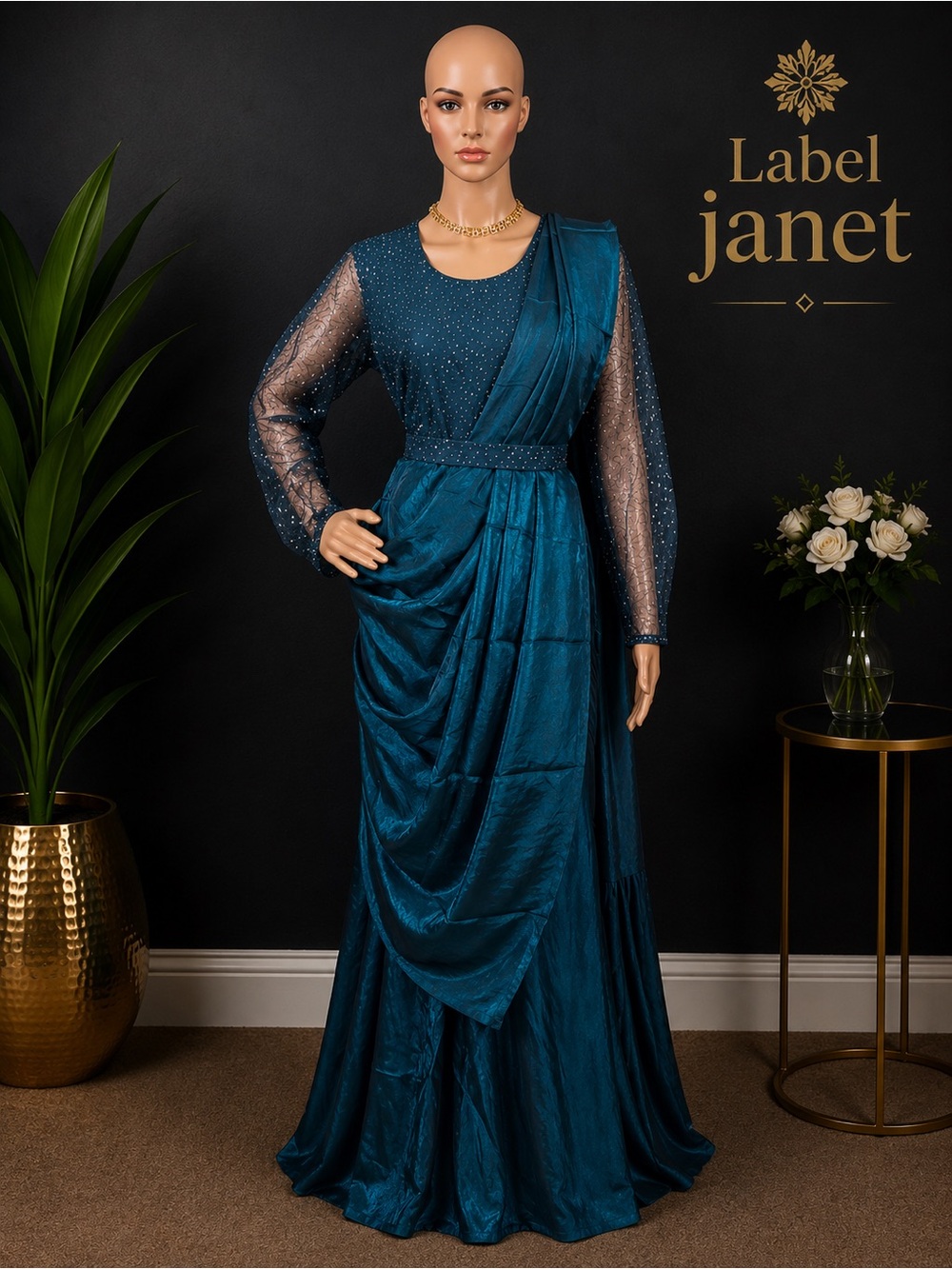 Brand new long gown with shawl & Belt for women,Bust size- M up to L,L up to XL